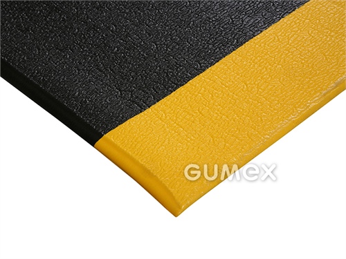 Protiúnavová rohož ORTHOMAT SAFETY, tloušťka 9,5mm, 600x900mm, desén kůže, texturovaný povrch, jednovrstvé pěnové PVC, 0°C/+60°C, černá se žlutým okrajem